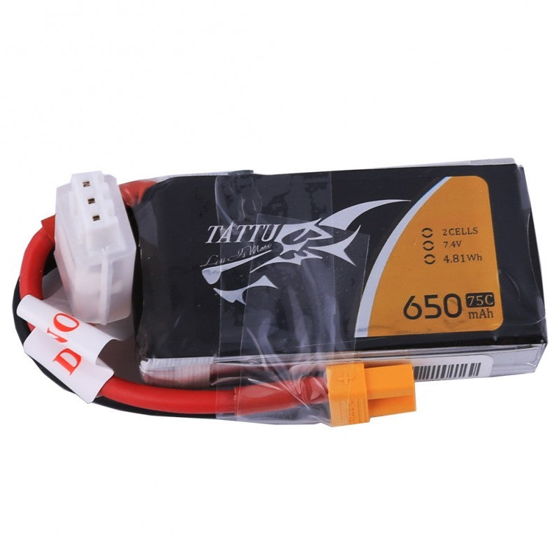 Gens ACE Tattu  650mAh 2S1P 75C 7.4V Lipo Battery Pack with XT30 plug