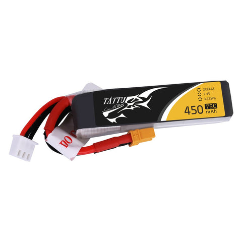 Gens ACE Tattu 450mAh 2S 75C 7.4V Lipo Battery Pack with XT30 Plug-Long size